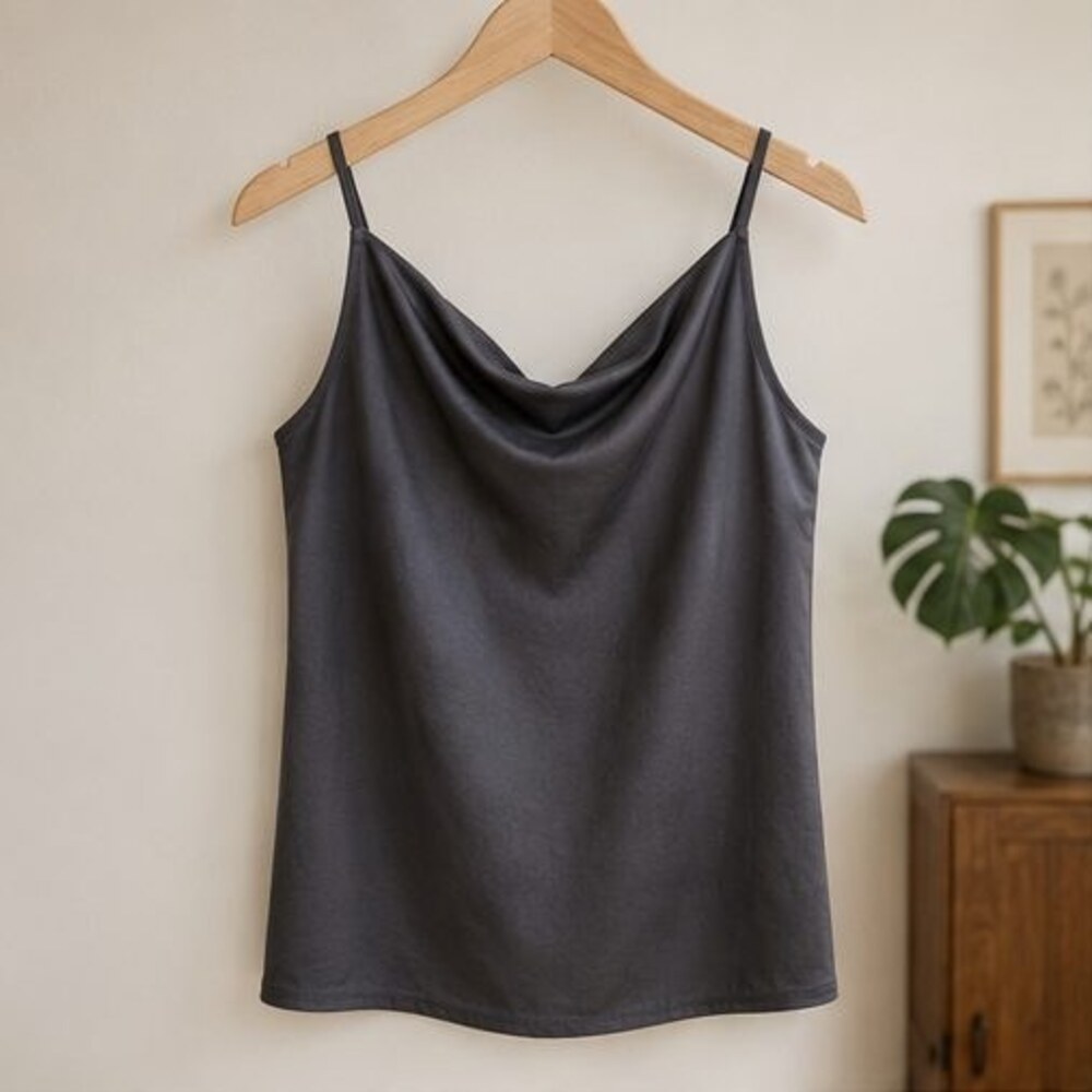Charcoal Satin Cowl Neck Top
